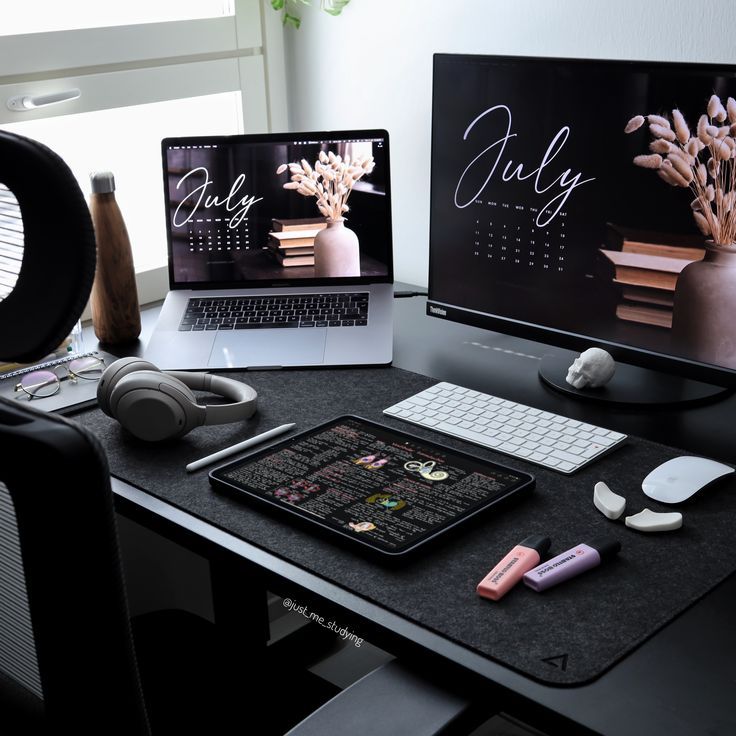 All-black minimalist desk setup